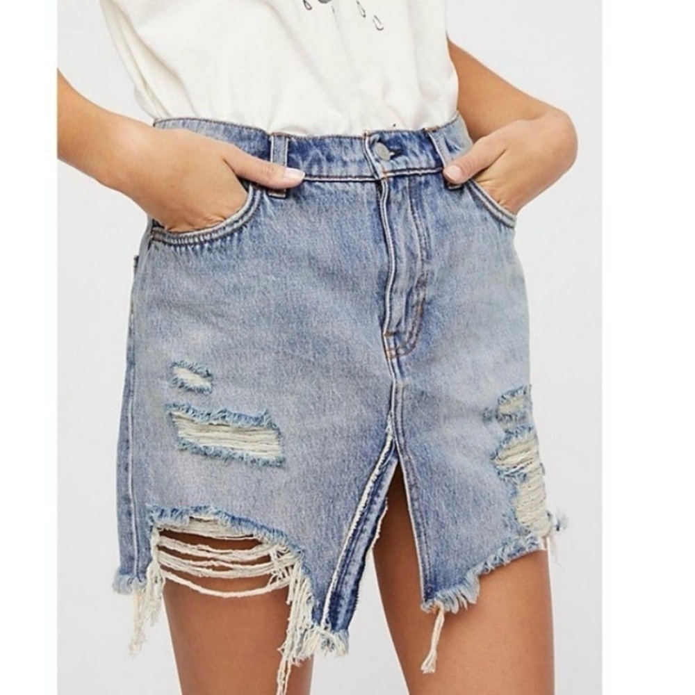 We The Free size 27 Distressed Raw Hem Denim Jean Skirt